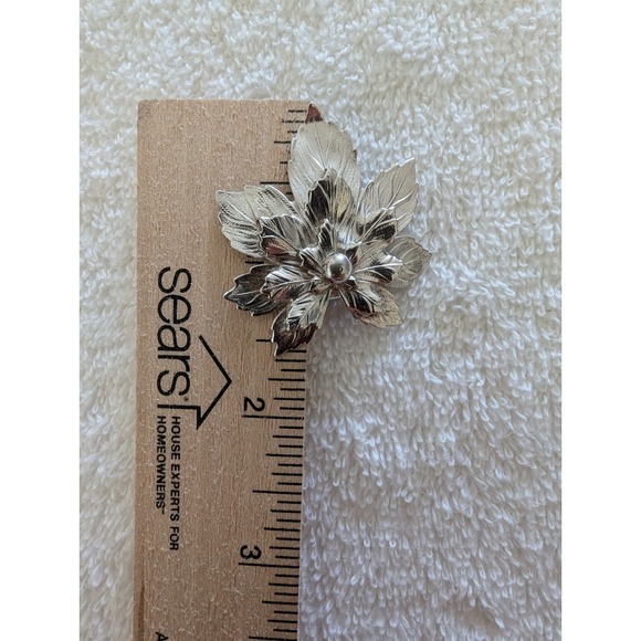 SAc Vintage Silver Tone Flower Brooch Set‎ Floral Pinback Pair Jewelry - Picture 3 of 4